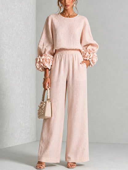 Sylvia – Floral Cuff Wide-Leg Set