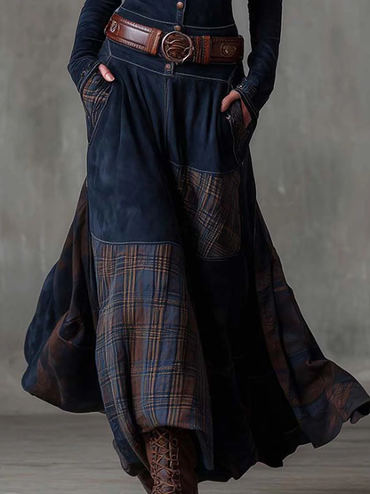 Monica – Check-Panel Patchwork Maxi Dress