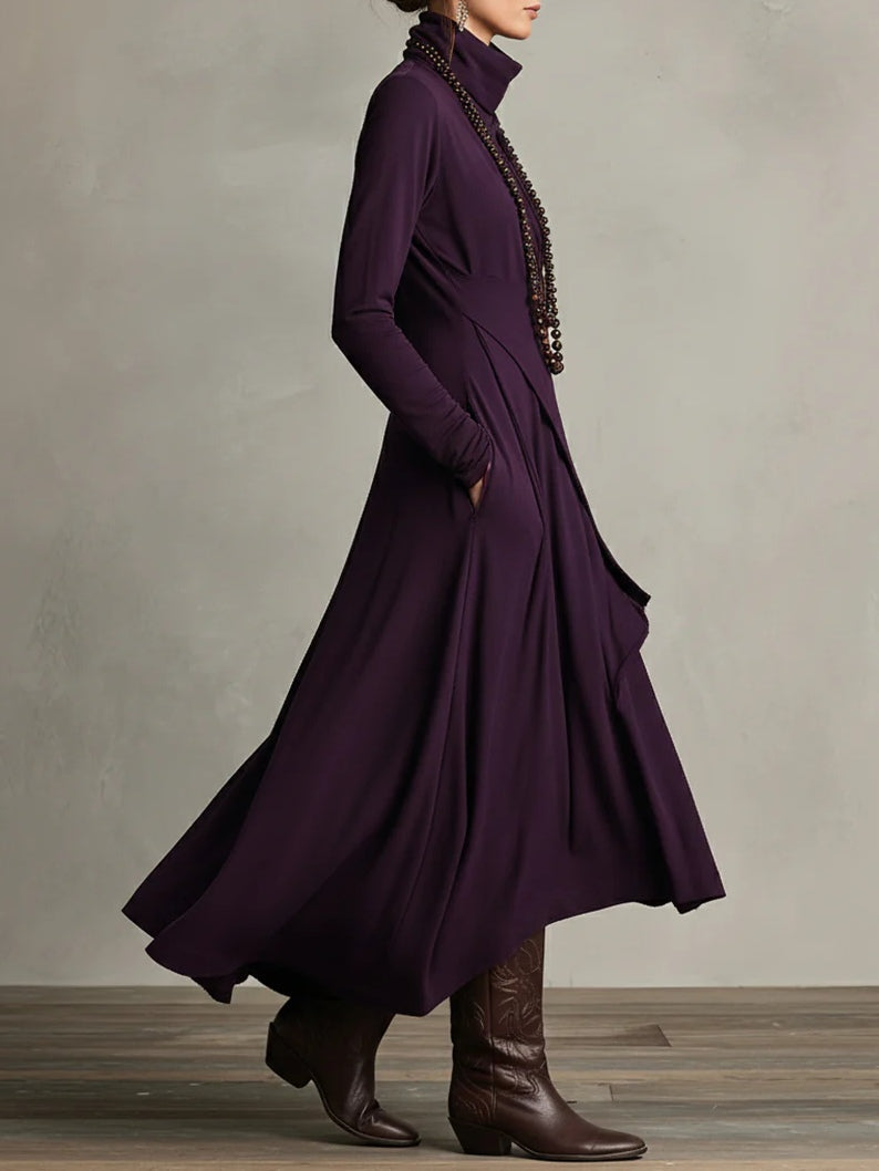 Louise – Asymmetric Draped Turtleneck Maxi Dress