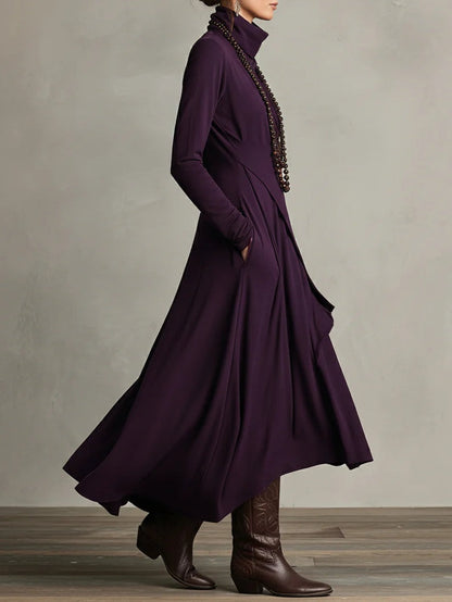 Louise – Asymmetric Draped Turtleneck Maxi Dress