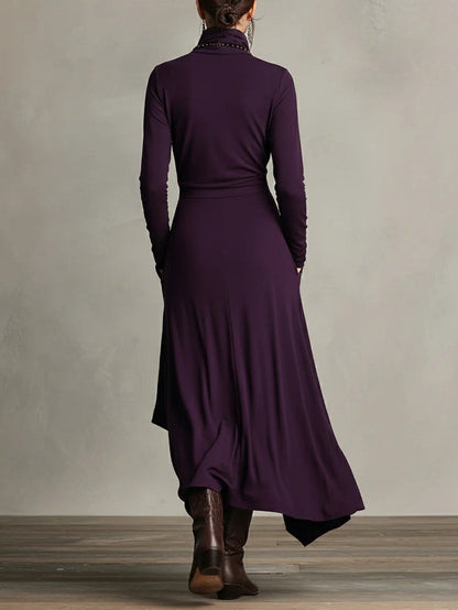 Louise – Asymmetric Draped Turtleneck Maxi Dress