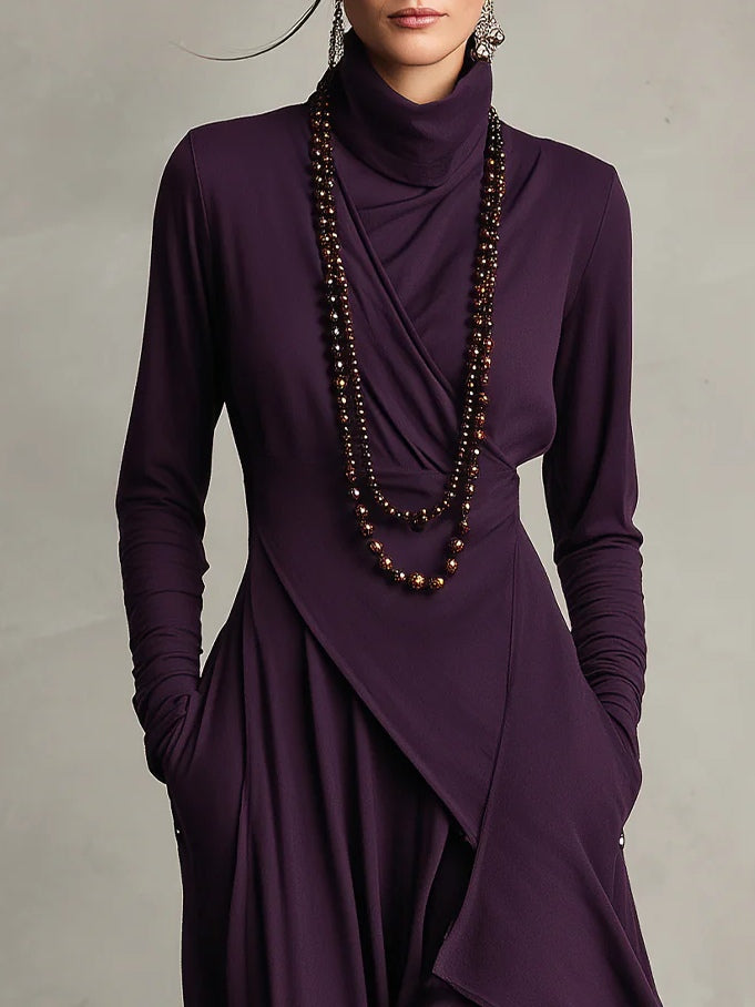 Louise – Asymmetric Draped Turtleneck Maxi Dress