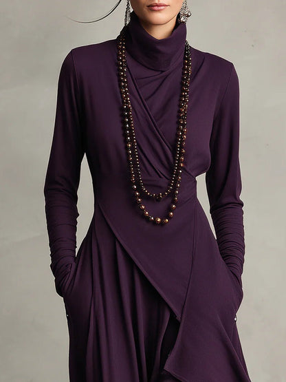 Louise – Asymmetric Draped Turtleneck Maxi Dress