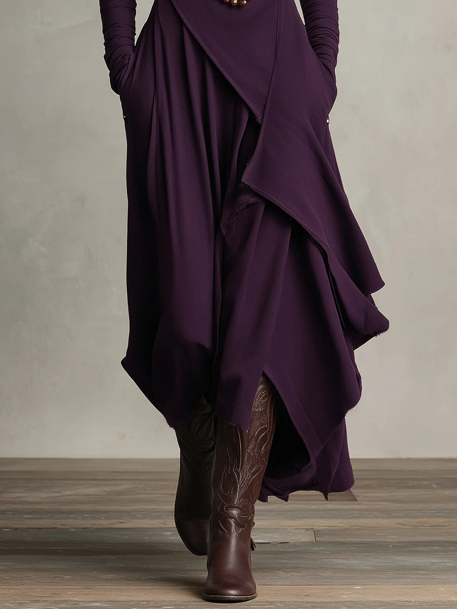 Louise – Asymmetric Draped Turtleneck Maxi Dress