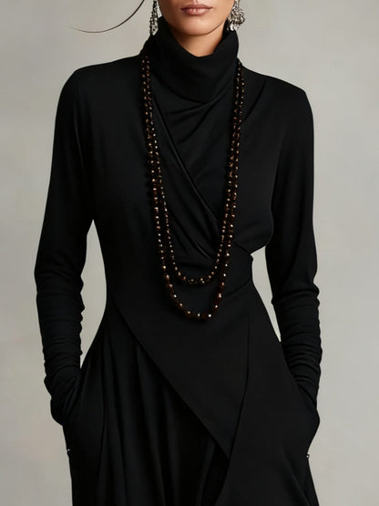 Louise – Asymmetric Draped Turtleneck Maxi Dress