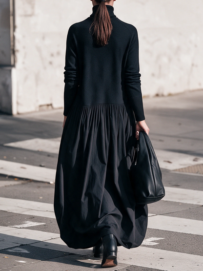 April – Turtleneck Mixed-Fabric Maxi Dress