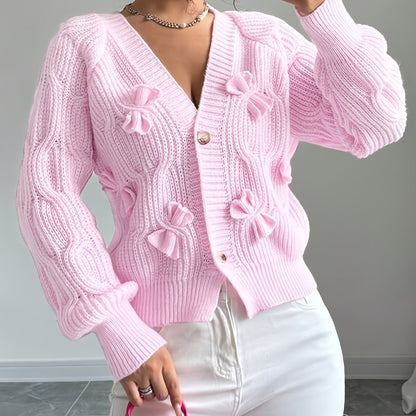 Rose – Bow-Detail Cable-Knit Cardigan