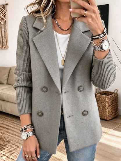 Betty – Double-Breasted Blazer with Ribbed Knit Sleeves