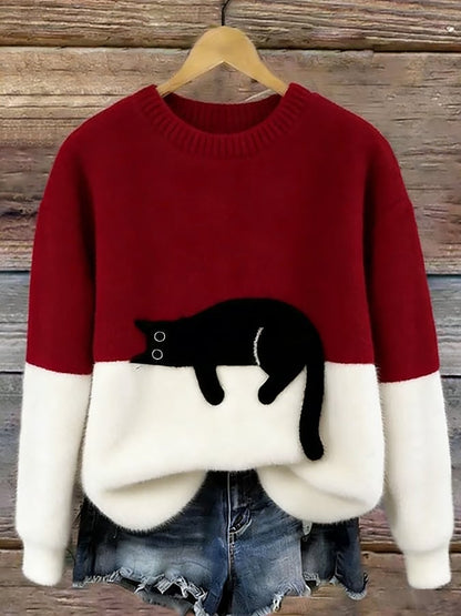 Theresa – Cat Graphic Colour Block Sweater