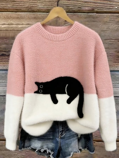 Theresa – Cat Graphic Colour Block Sweater