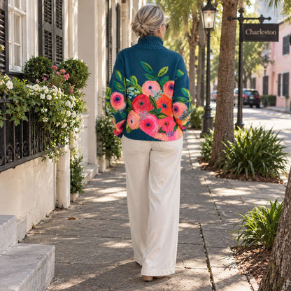 Susan – Floral Print Turtleneck Sweater