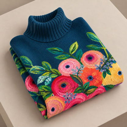 Susan – Floral Print Turtleneck Sweater