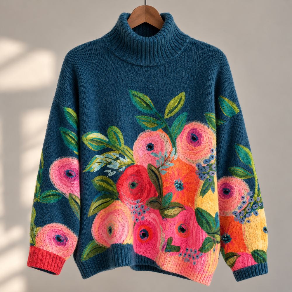 Susan – Floral Print Turtleneck Sweater