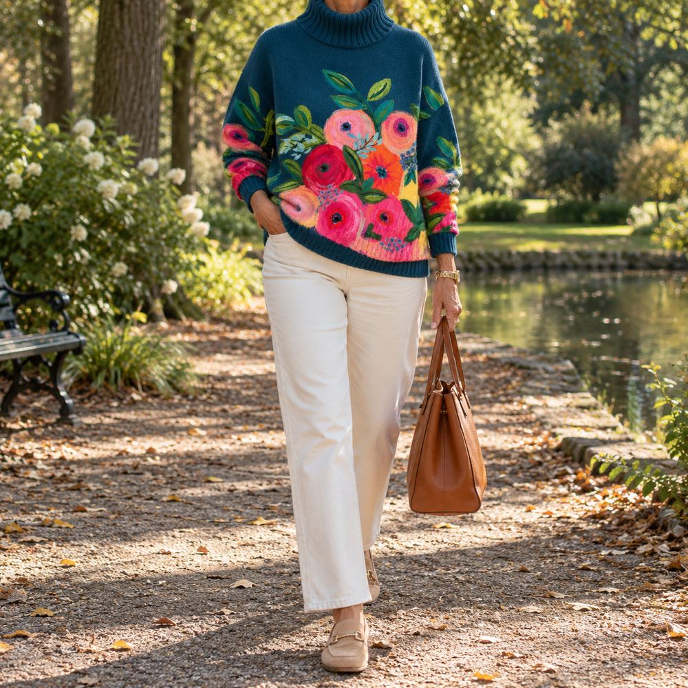 Susan – Floral Print Turtleneck Sweater