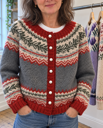 Crystal – Fair Isle Knit Button-Up Cardigan