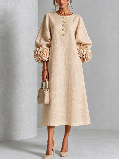 Mary – Midi Dress With Sculptural Floral Cuffs