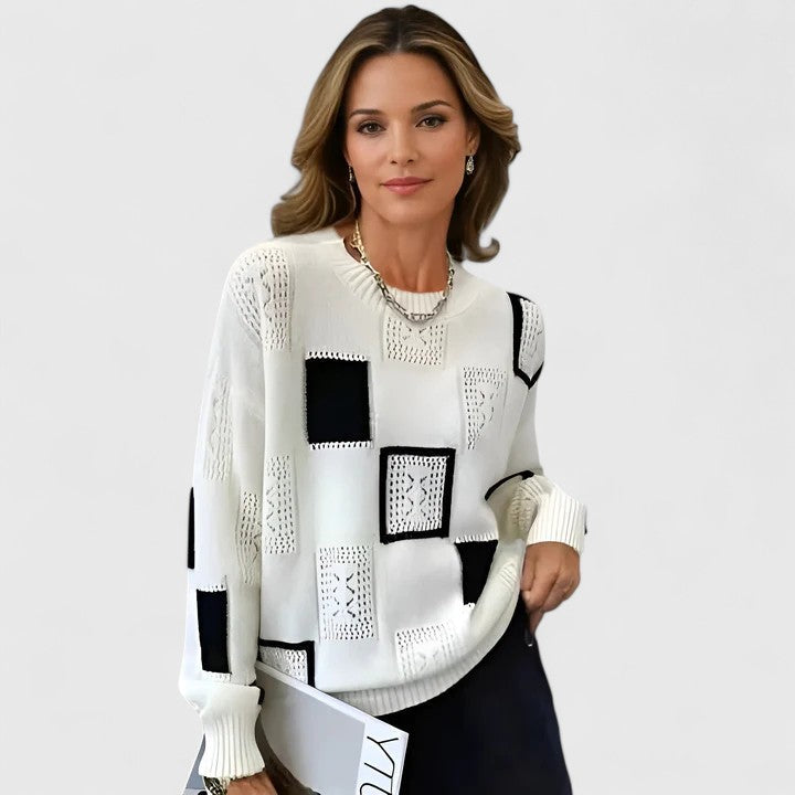 Marjorie – Openwork Patchwork Knit Sweater
