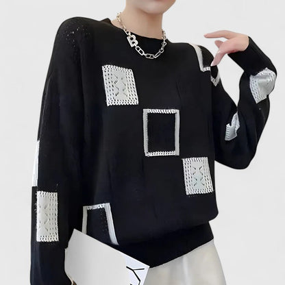 Marjorie – Openwork Patchwork Knit Sweater