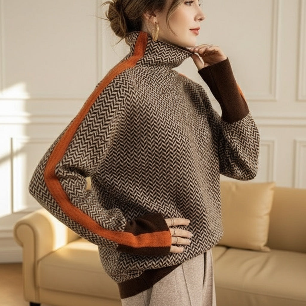 Marcella – Herringbone Turtleneck Sweater