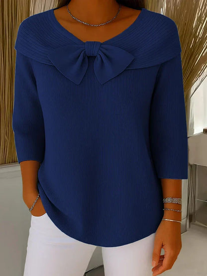Linda – Ribbed Knit Top with Bow Detail