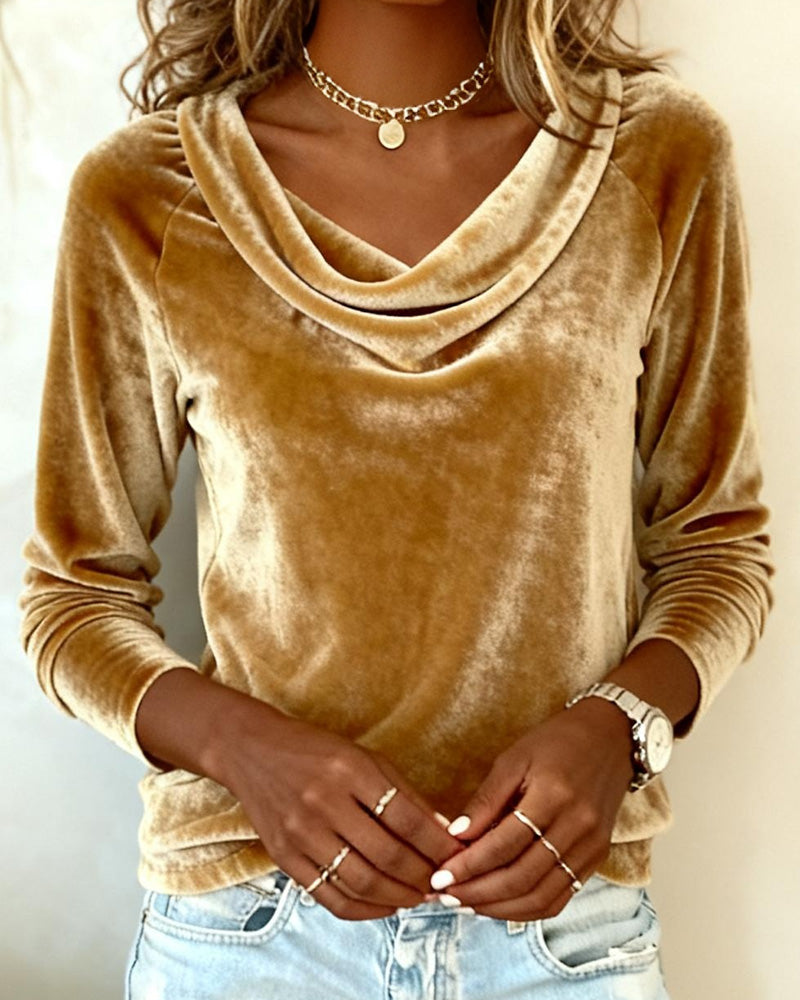 Lisa – Velvet-Look Draped Neck Top