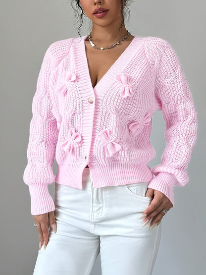 Rose – Bow-Detail Cable-Knit Cardigan