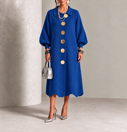 Natalie – Knit Button-Down Collared Midi Dress