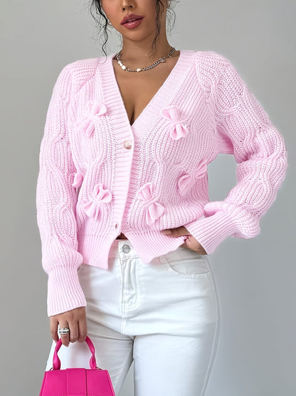 Rose – Bow-Detail Cable-Knit Cardigan