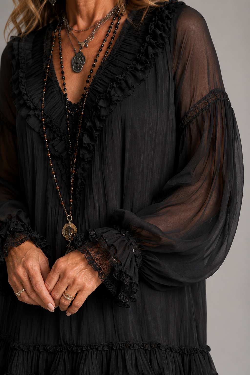 Amanda – Ruffled Chiffon-Look Mini Dress