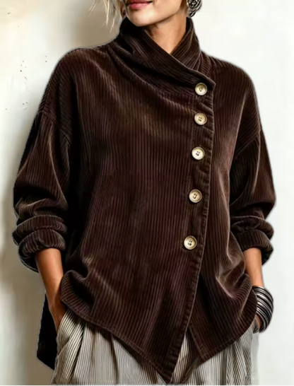 Amanda – Ribbed Asymmetric Button Jacket