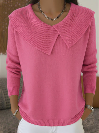 Frances – Fold-Over Collar Knit Sweater