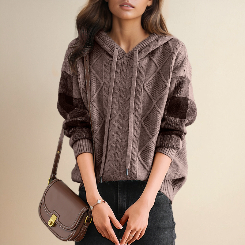 Jessica – Cable Knit Hooded Sweater