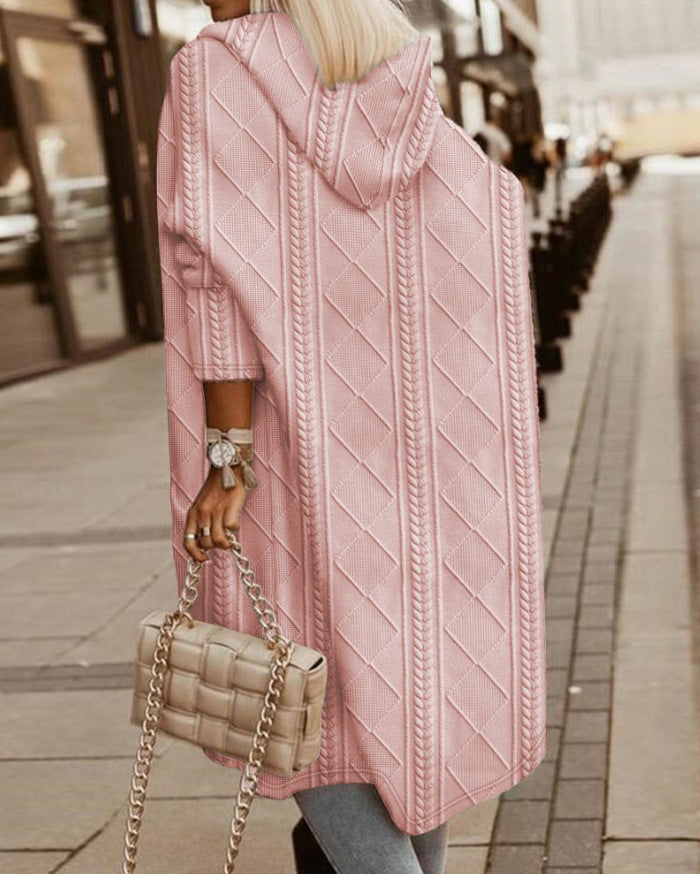 Tara – Long Hooded Cable-Knit Cardigan