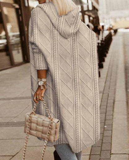Tara – Long Hooded Cable-Knit Cardigan