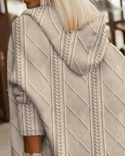 Tara – Long Hooded Cable-Knit Cardigan