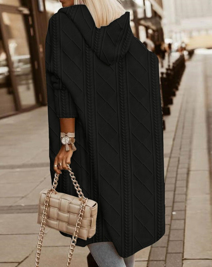 Tara – Long Hooded Cable-Knit Cardigan