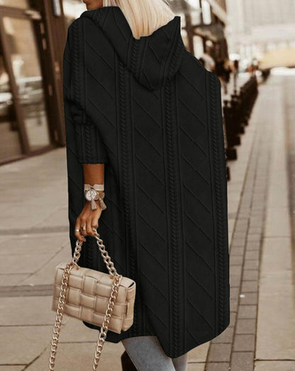 Tara – Long Hooded Cable-Knit Cardigan