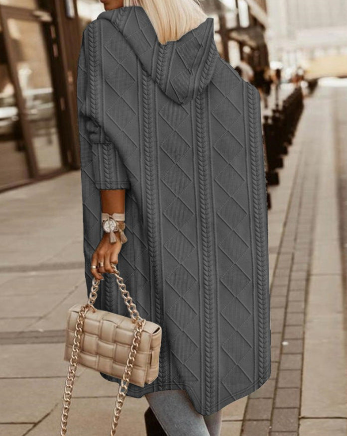Tara – Long Hooded Cable-Knit Cardigan