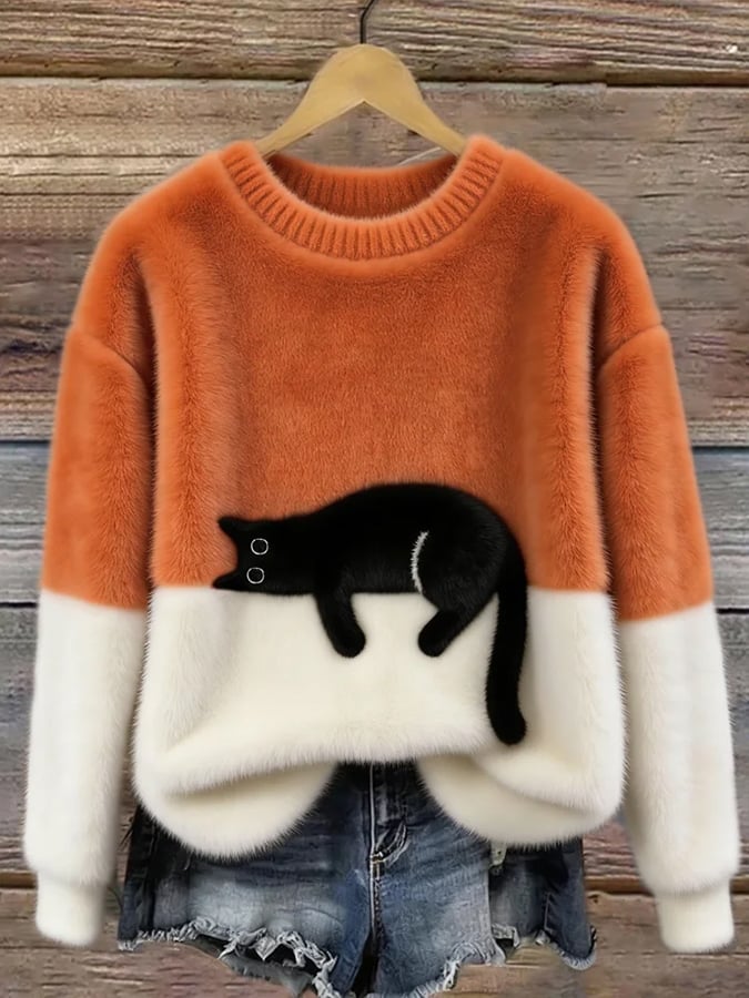 Theresa – Cat Graphic Colour Block Sweater