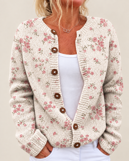 Cynthia – Printed Open-Front Knit Cardigan
