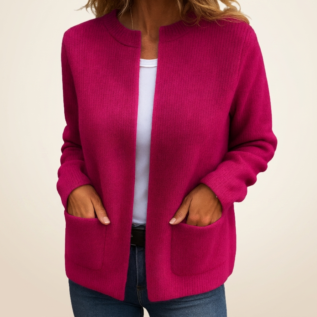 Yvonne – Open-Front Ribbed Knit Cardigan