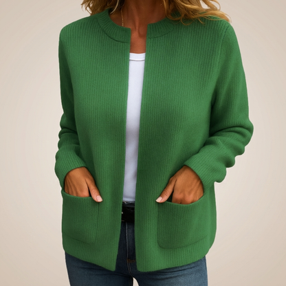 Yvonne – Open-Front Ribbed Knit Cardigan