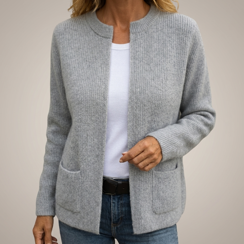 Yvonne – Open-Front Ribbed Knit Cardigan