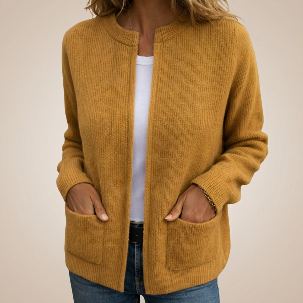 Yvonne – Open-Front Ribbed Knit Cardigan