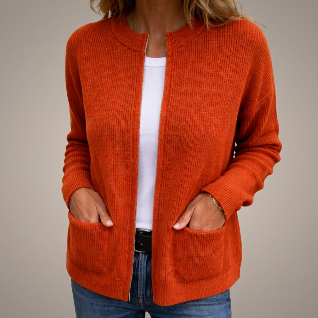 Yvonne – Open-Front Ribbed Knit Cardigan