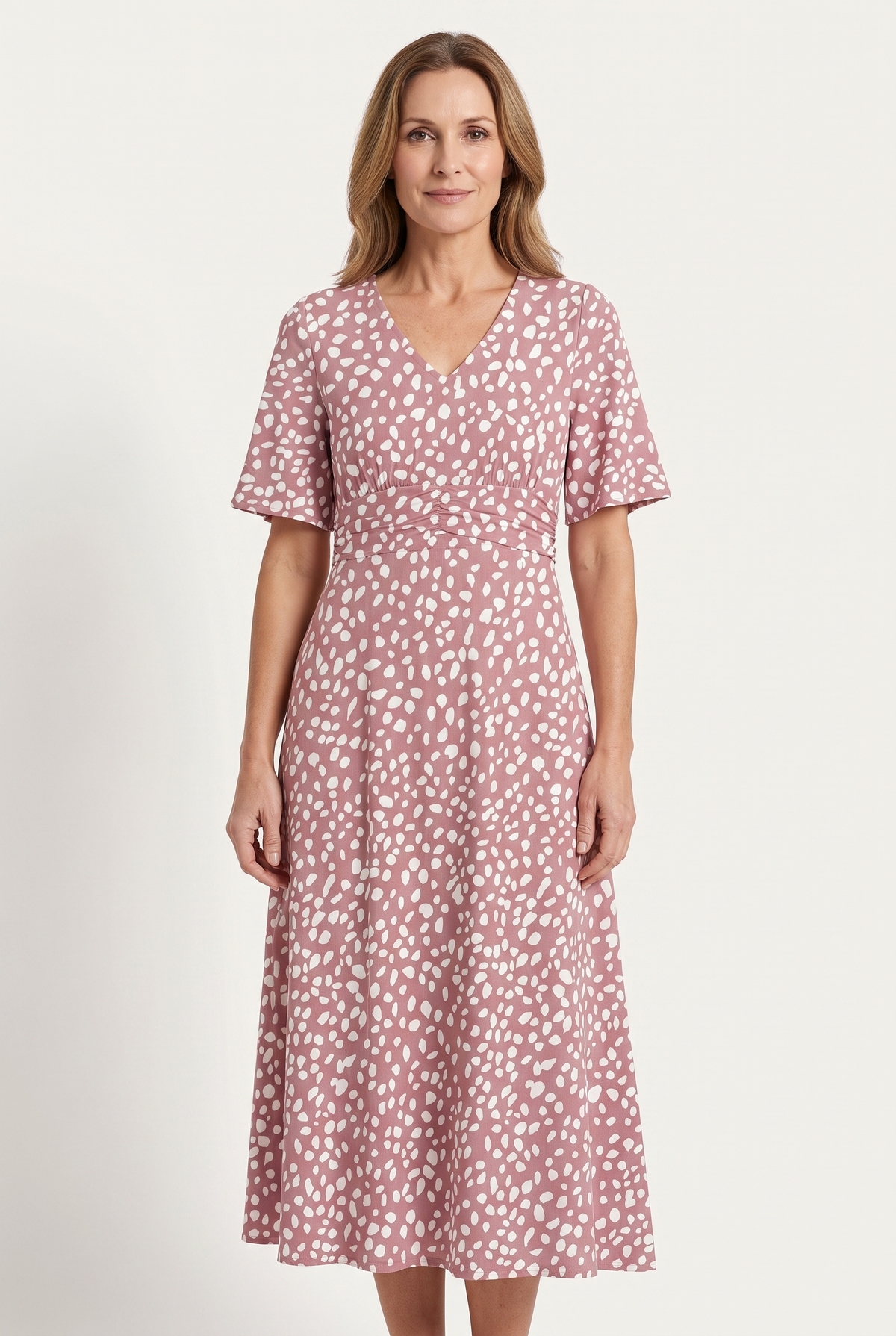 Judith – Spot Print Gathered Midi Dress