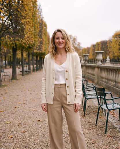 Rachel – V-Neck Cardigan with Heart Buttons