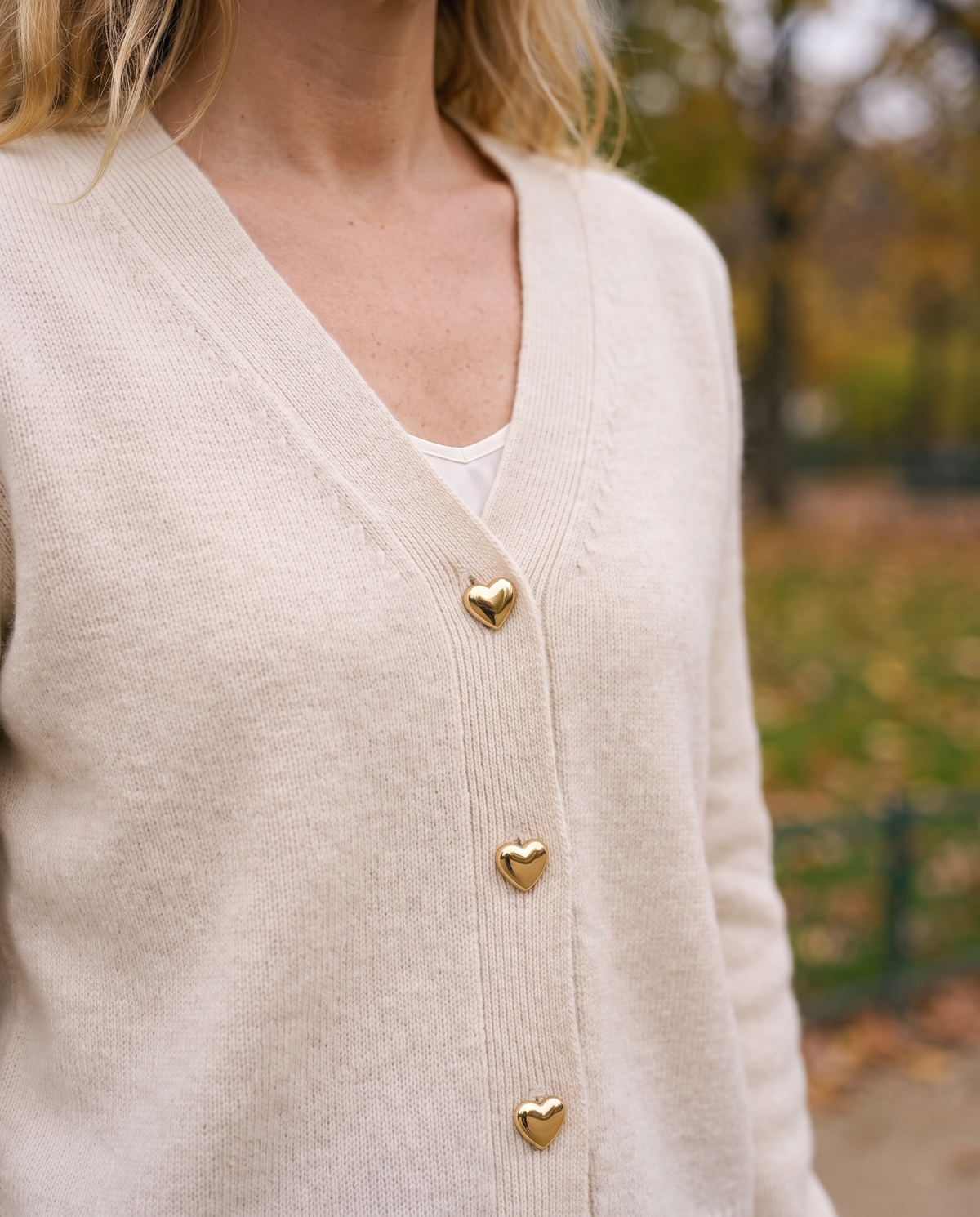 Rachel – V-Neck Cardigan with Heart Buttons