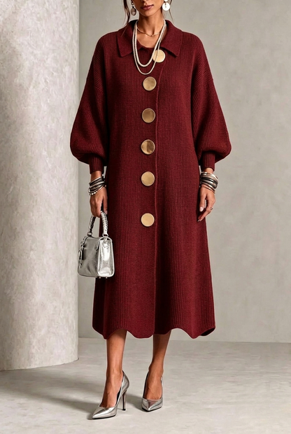 Natalie – Knit Button-Down Collared Midi Dress