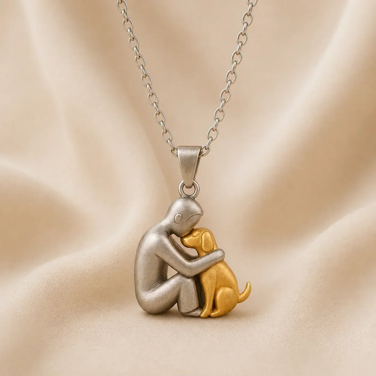 Kathryn – Person and Dog Embrace Pendant Necklace